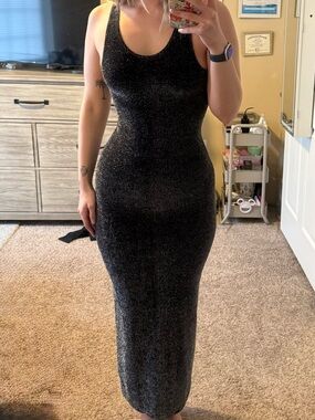 Vintage MStudio Sparkle Whimsigoth Bodycon Black Sleeveless Maxi Dress Sz. S